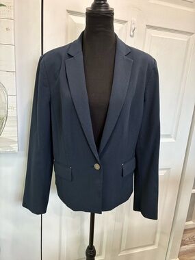 Anne Klein Navy Single-Button Tailored Blazer